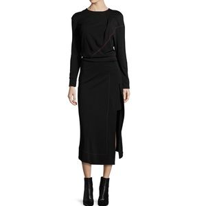 ATLEIN Long-Sleeve Midi Dress w/Contrast Stitching Black/Red